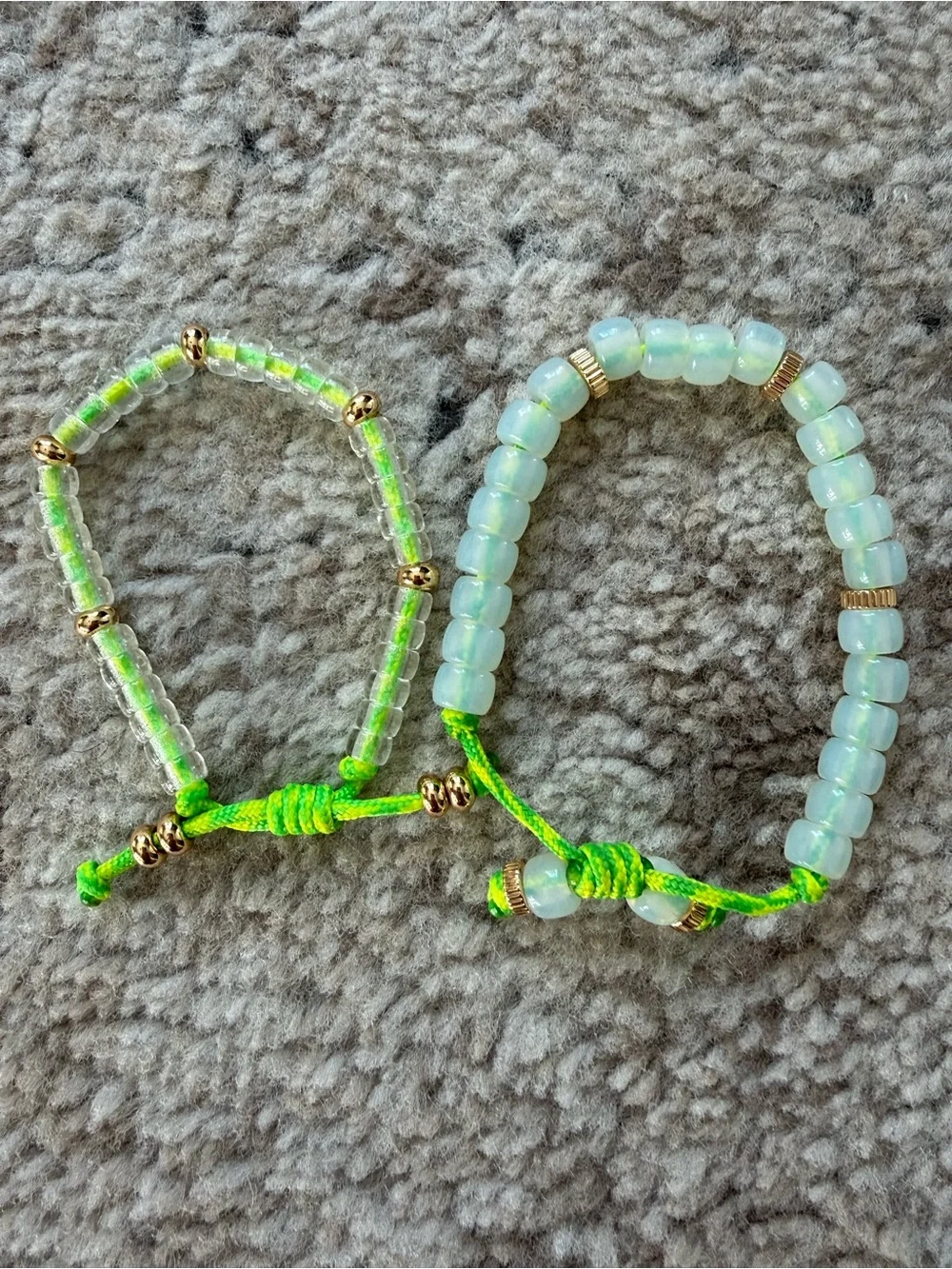 HH Perla set of two Neon Green Beaded Bracelet Set with Opalescent Beads